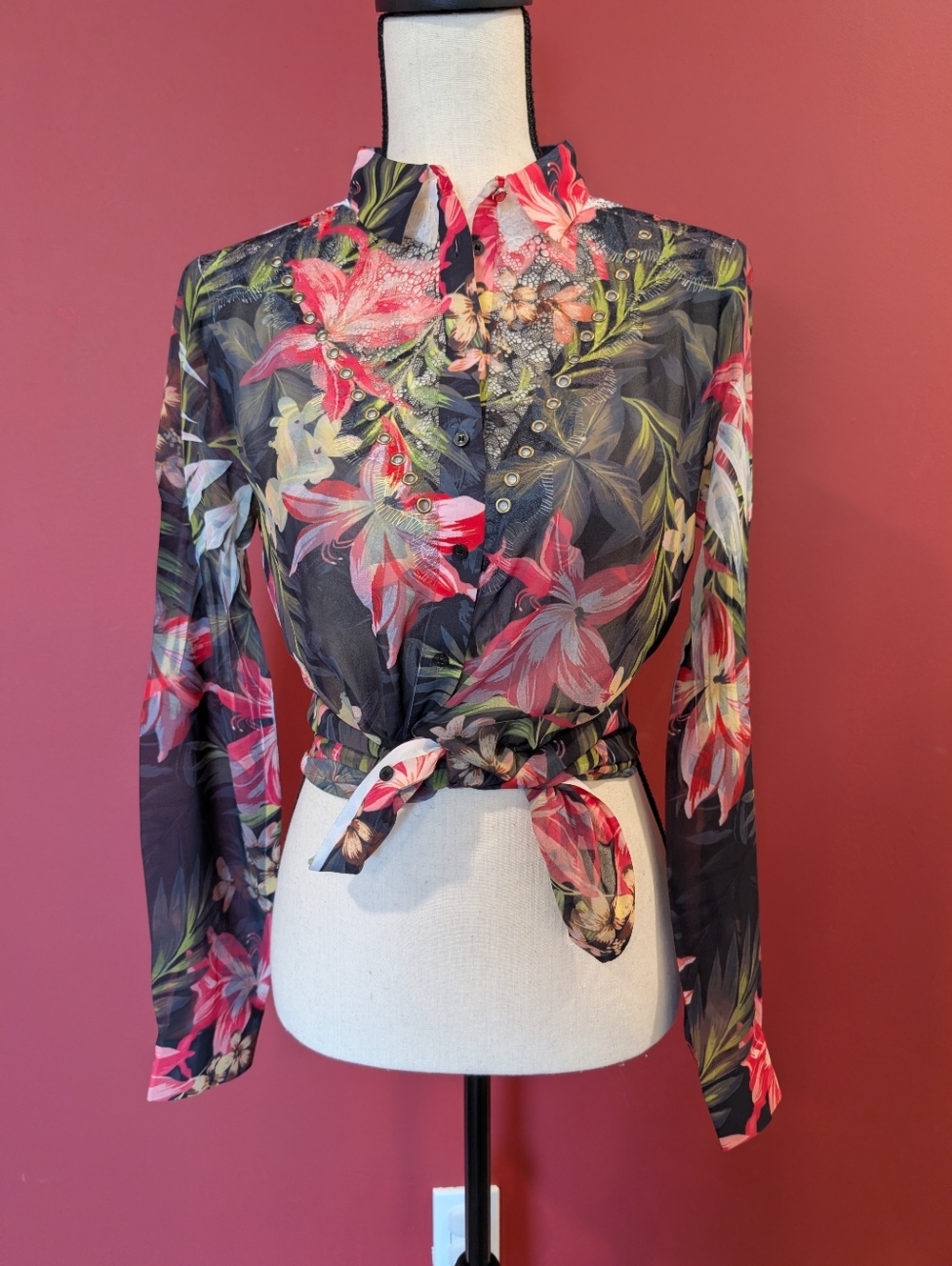 Guess Black Floral Sheer Blouse